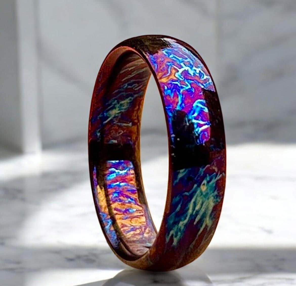 Unique Titanium Random Pattern Anniversary Gift For Her Personalized Gift Heat Anodized Handcrafted Titanium Colorful Titanium Ring For Men.