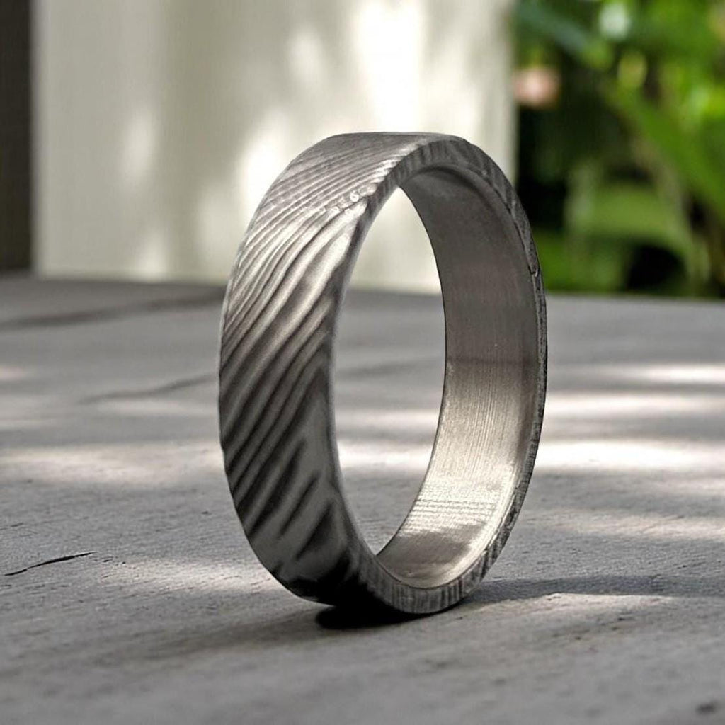 Hammered Titanium Ring: Handcrafted Rock Texture Wedding Band