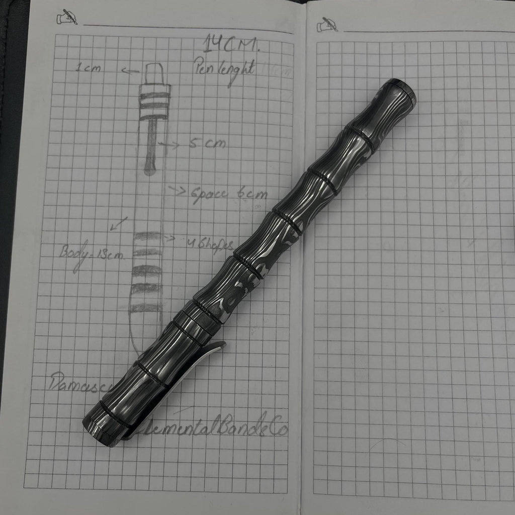 Handmade Damascus Steel Pen: Bamboo-Style Luxury Writing Instrument