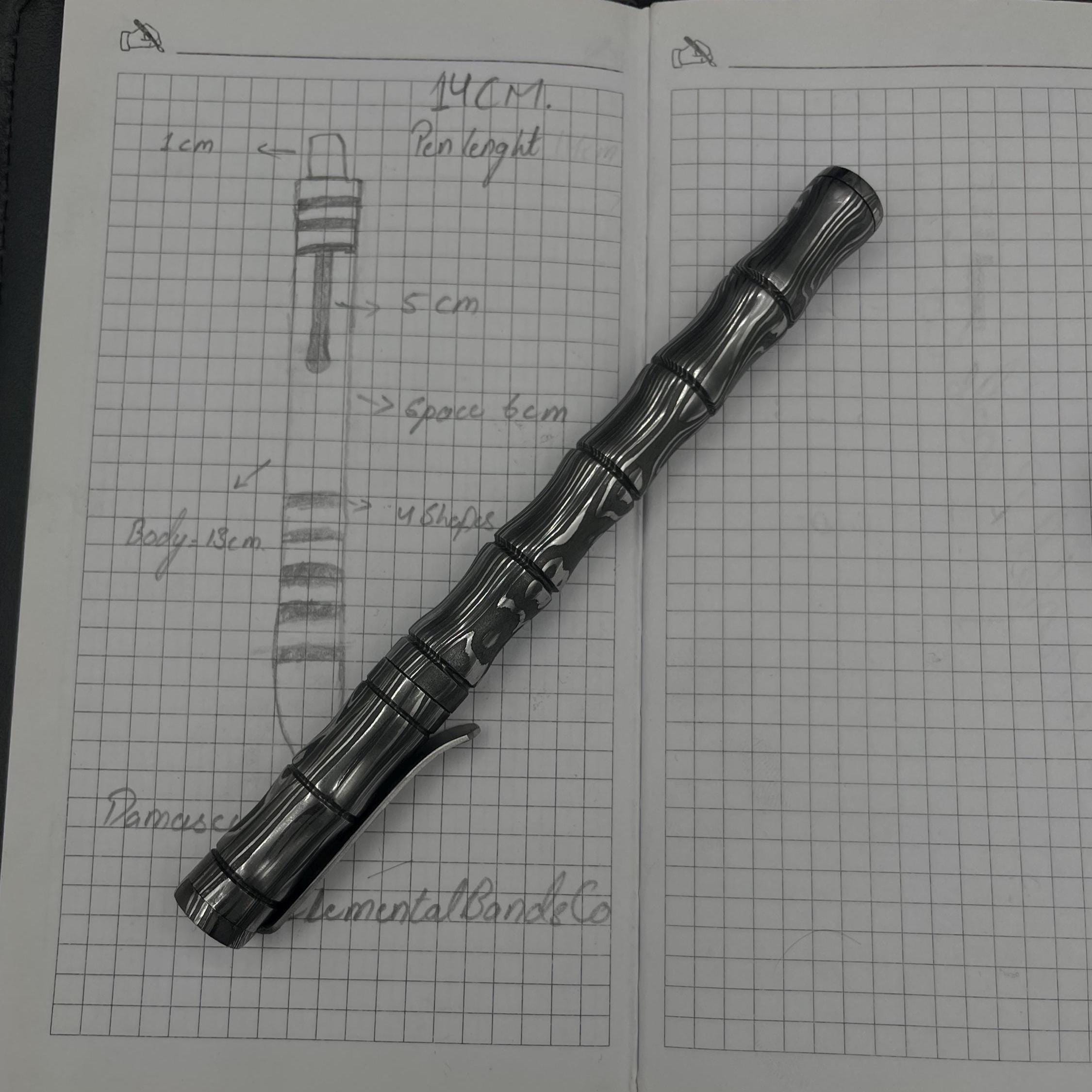 Handmade Damascus Steel Pen: Bamboo-Style Luxury Writing Instrument
