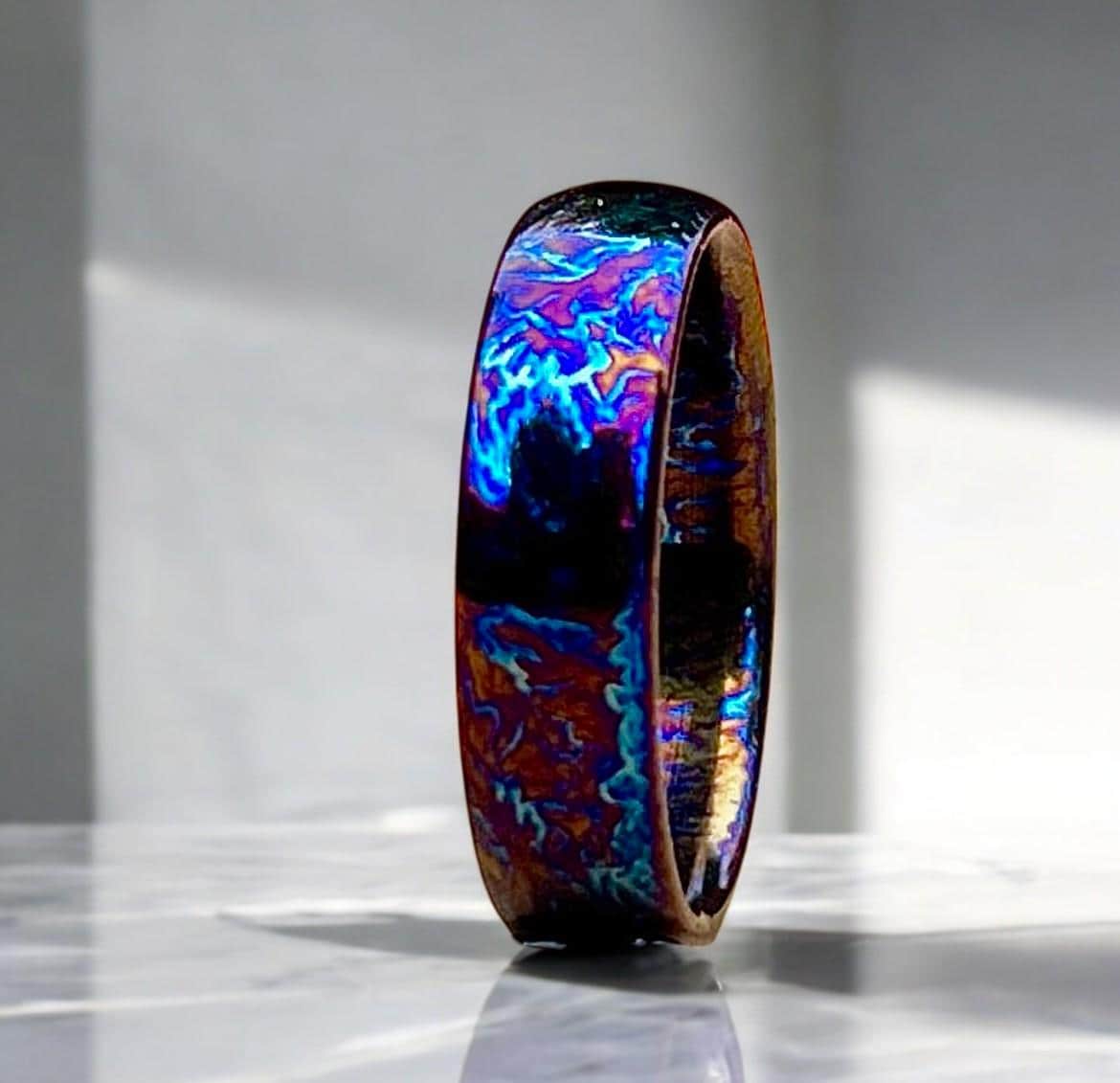 Unique Titanium Random Pattern Anniversary Gift For Her Personalized Gift Heat Anodized Handcrafted Titanium Colorful Titanium Ring For Men.