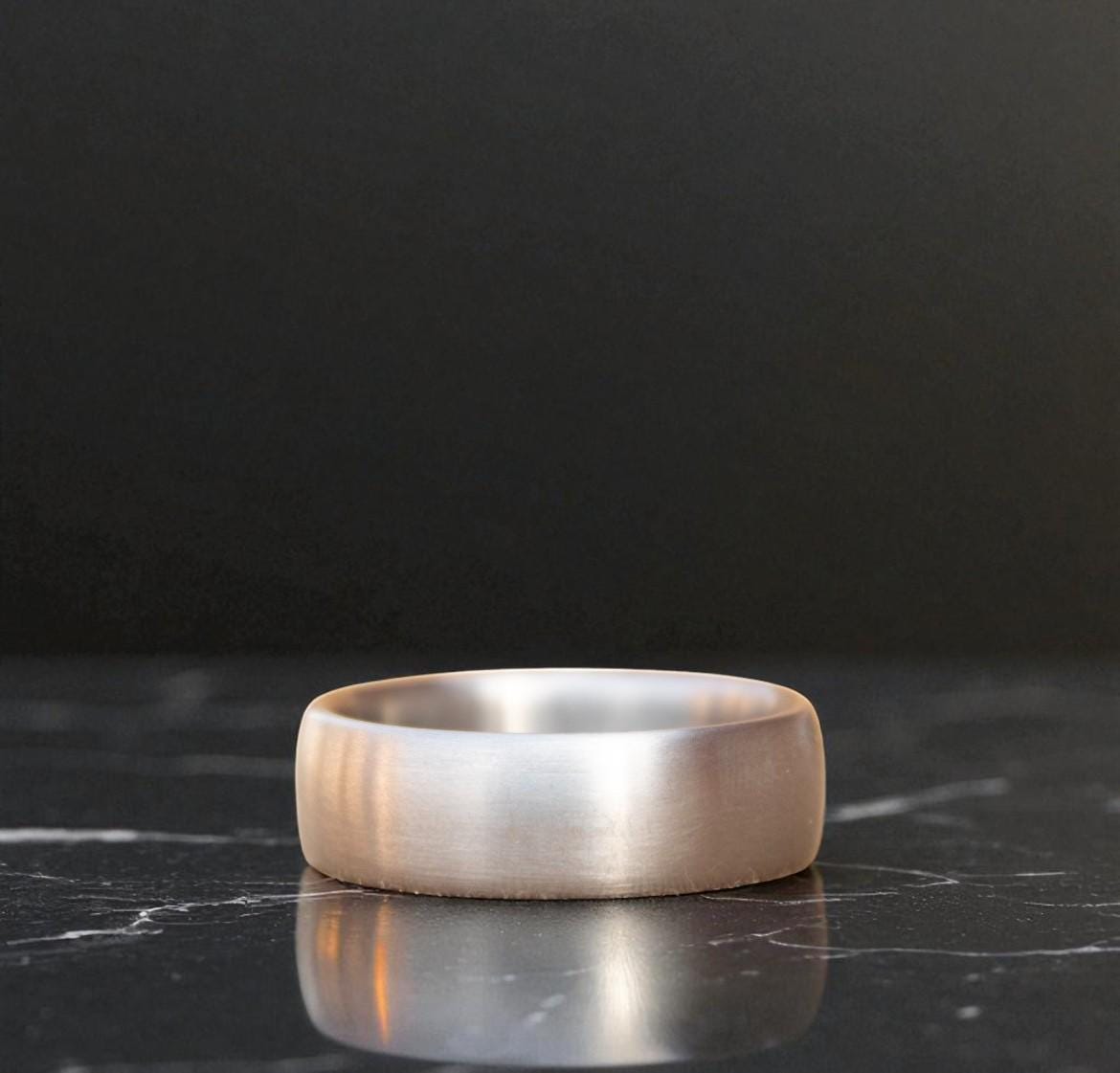 Brushed Silver Titanium Ring: Domed Comfort Fit Wedding Band