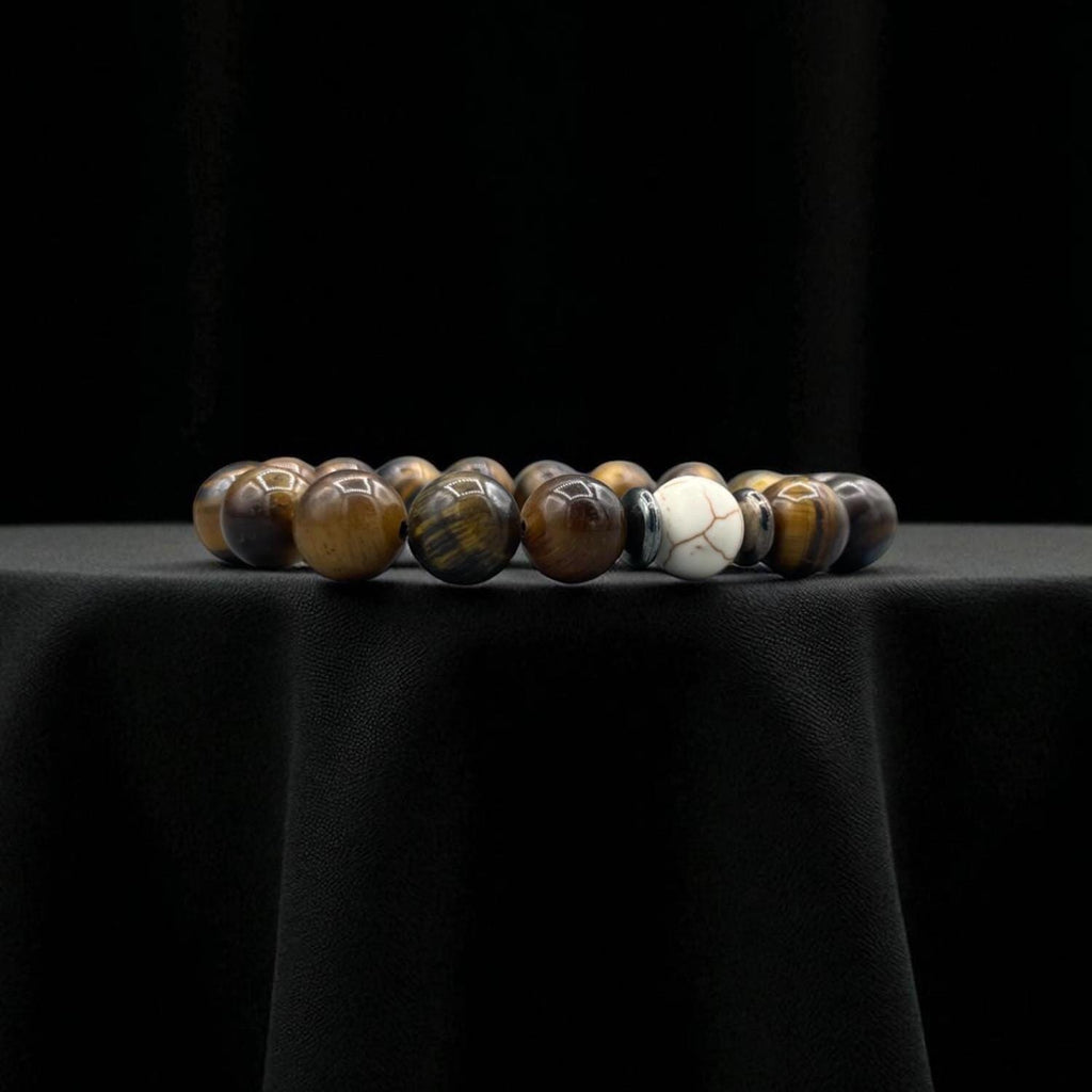 Tiger Eye & Howlite Beaded Bracelet: Men's Healing Crystal Jewelry
