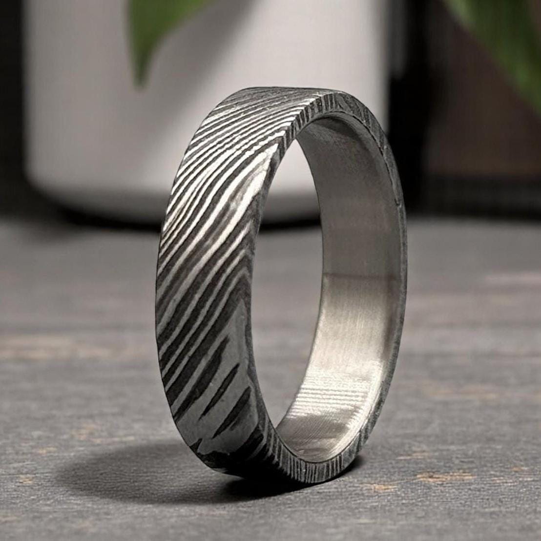Hammered Titanium Ring: Handcrafted Rock Texture Wedding Band