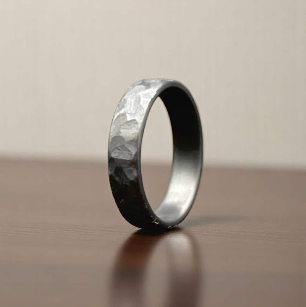 Zirconium Rock Handcraft Ring Hammered Zirconium Black Ring Hammered 5mm Black Ring For Men Personalize Gift Anniversary Gift Wedding Band.