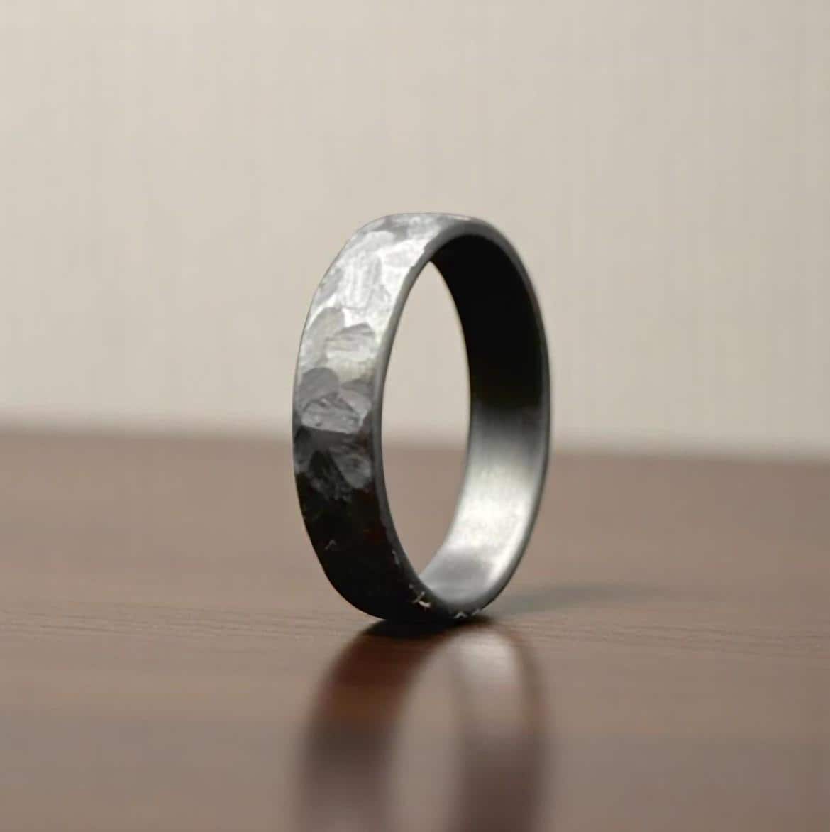 Zirconium Rock Handcraft Ring Hammered Zirconium Black Ring Hammered 5mm Black Ring For Men Personalize Gift Anniversary Gift Wedding Band.