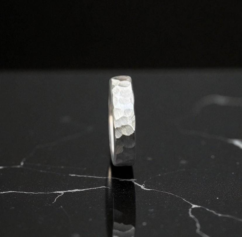 Hammered Titanium Ring – Rustic Matte Men’s Band – Handmade Wedding or Promise Ring.