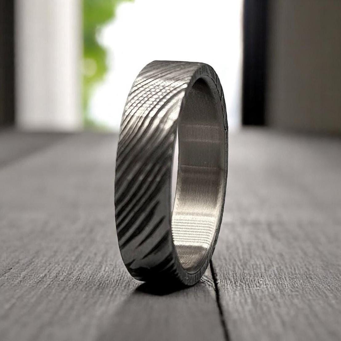 Hammered Titanium Ring: Handcrafted Rock Texture Wedding Band