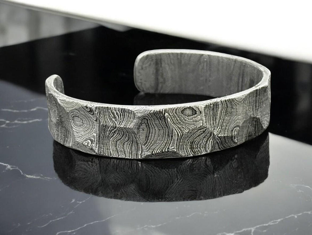 Damascus Bracelet Hammered Steel Viking Modern Jewelry Hand Forged Damascus Unique Bracelet For Men Handmade Wedding Band Anniversary Gift.
