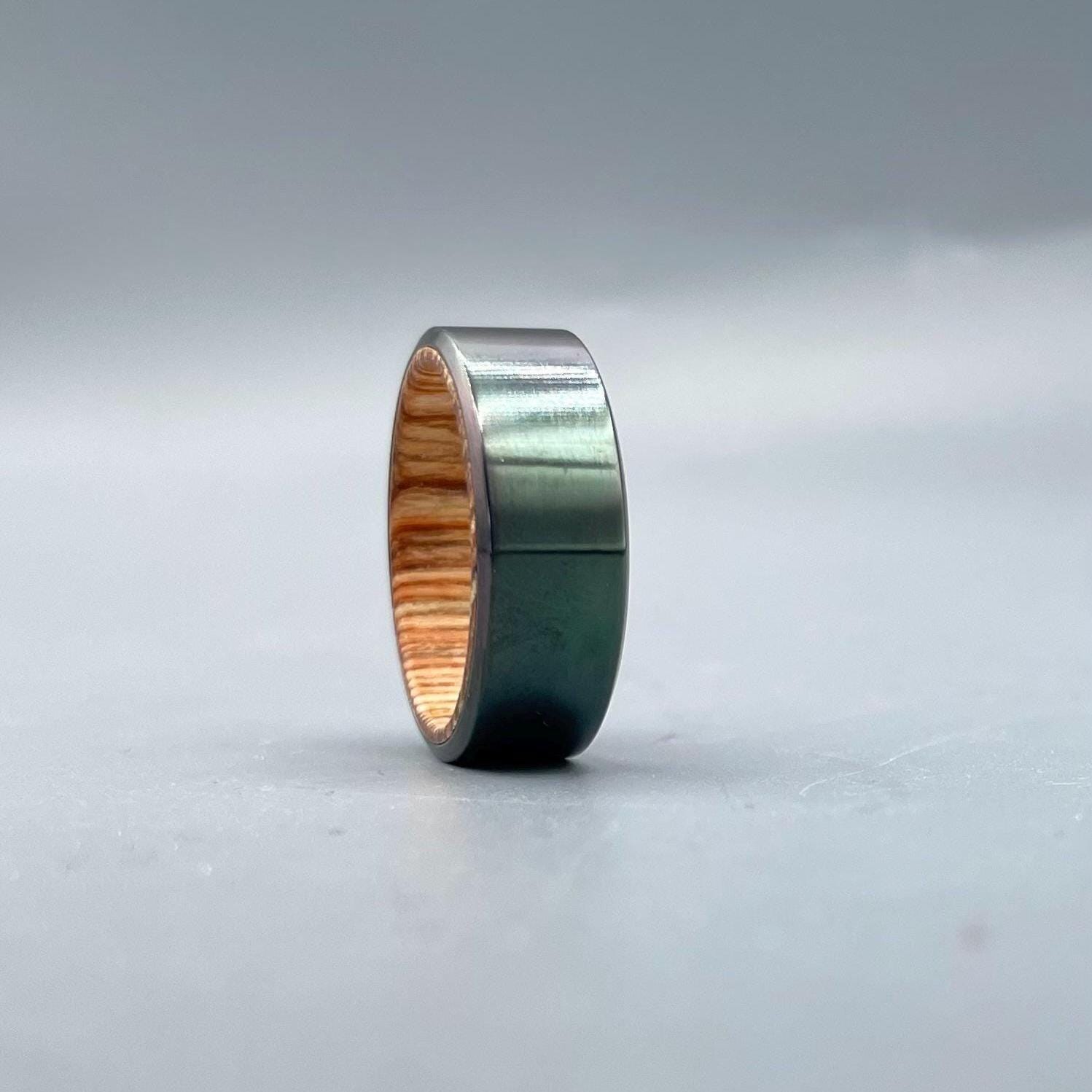 Black Zirconium Whiskey Barrel Ring: Rustic Men's Wedding Band
