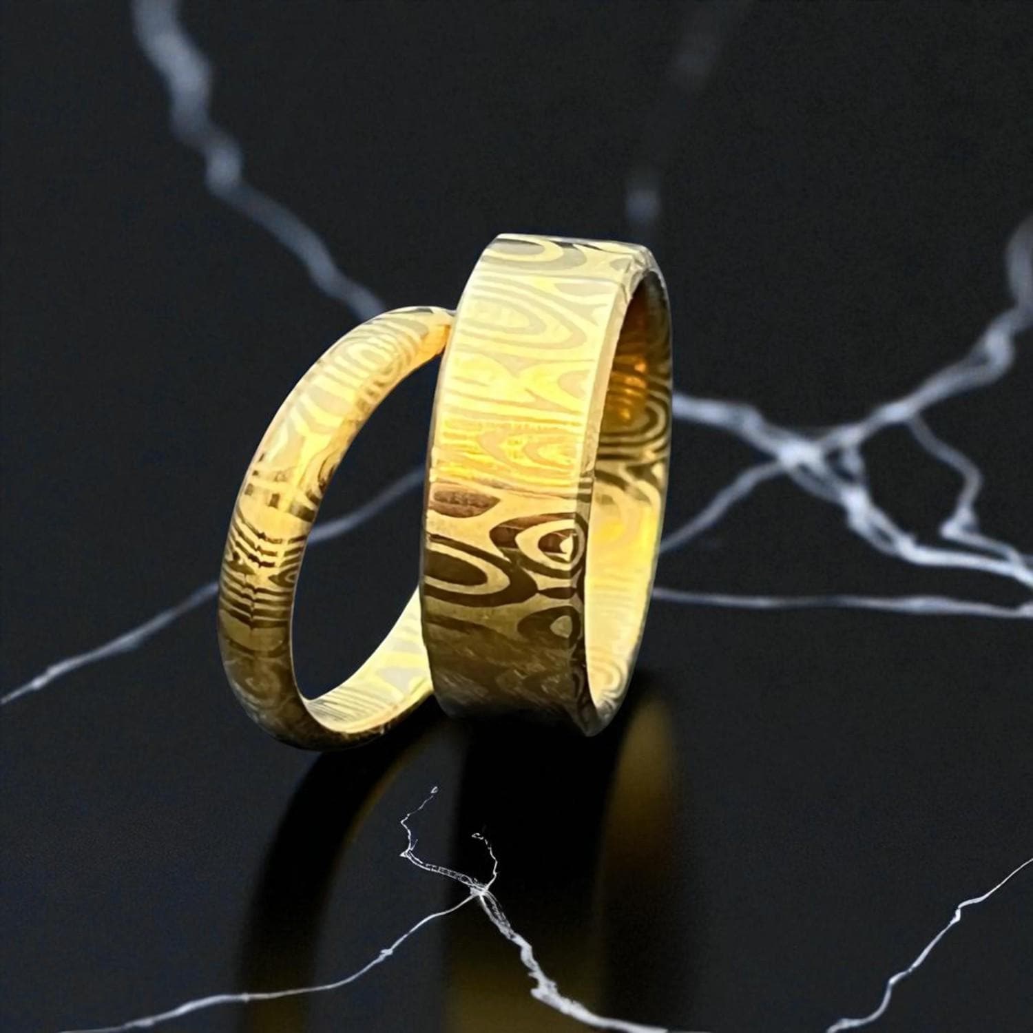 Handmade Damascus Steel Ring: Unique Titanium Wedding Band