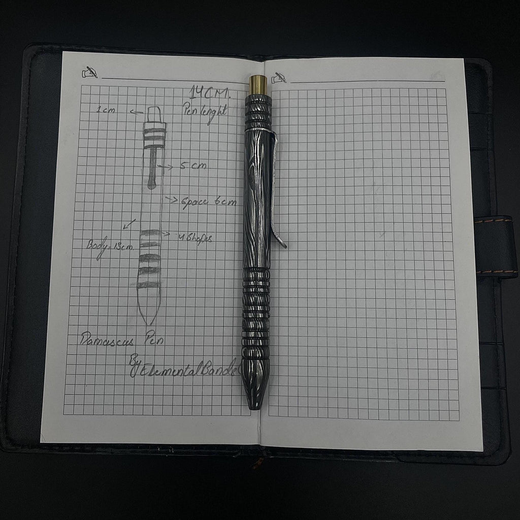 Handmade Damascus Steel Pen: Luxury Brass Accent Writing Instrument