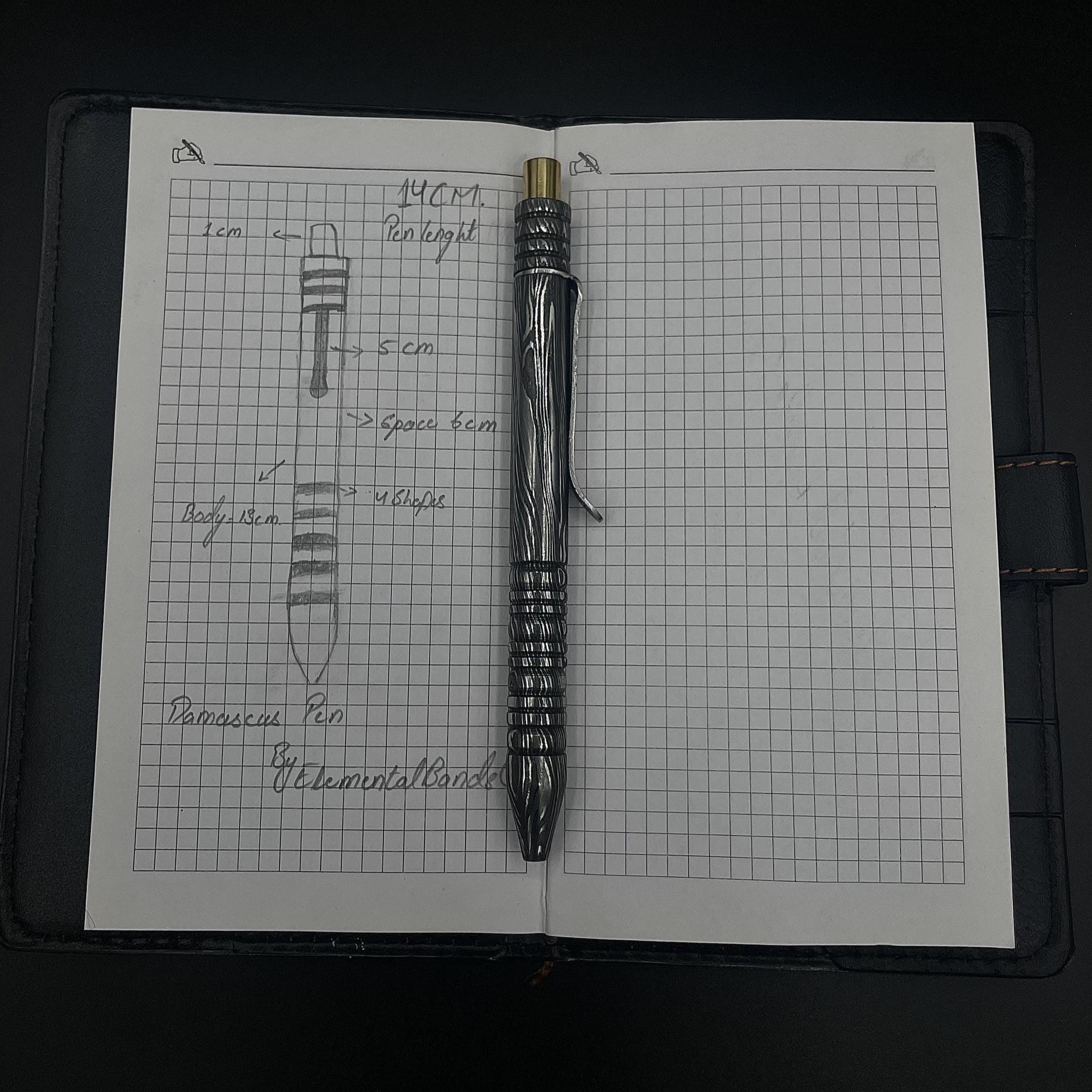 Handmade Damascus Steel Pen: Luxury Brass Accent Writing Instrument