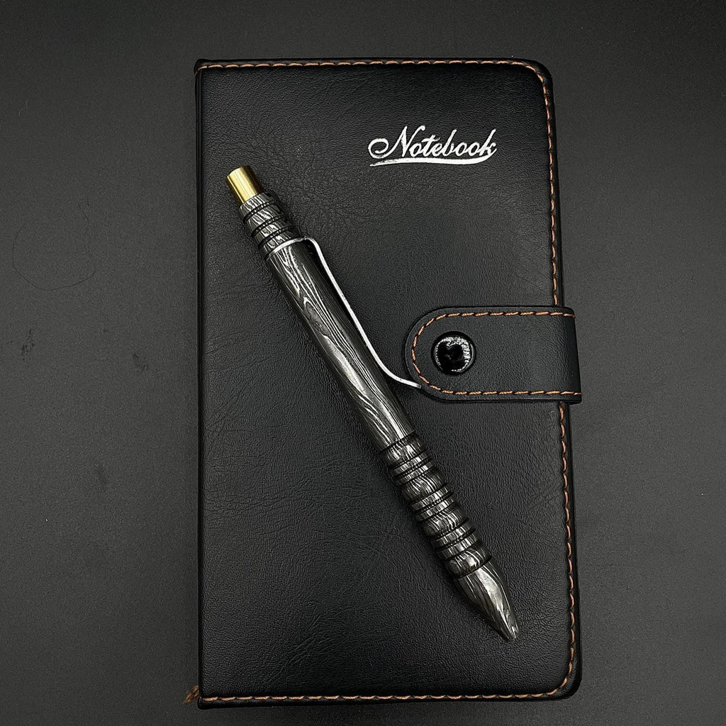 Handmade Damascus Steel Pen: Luxury Brass Accent Writing Instrument