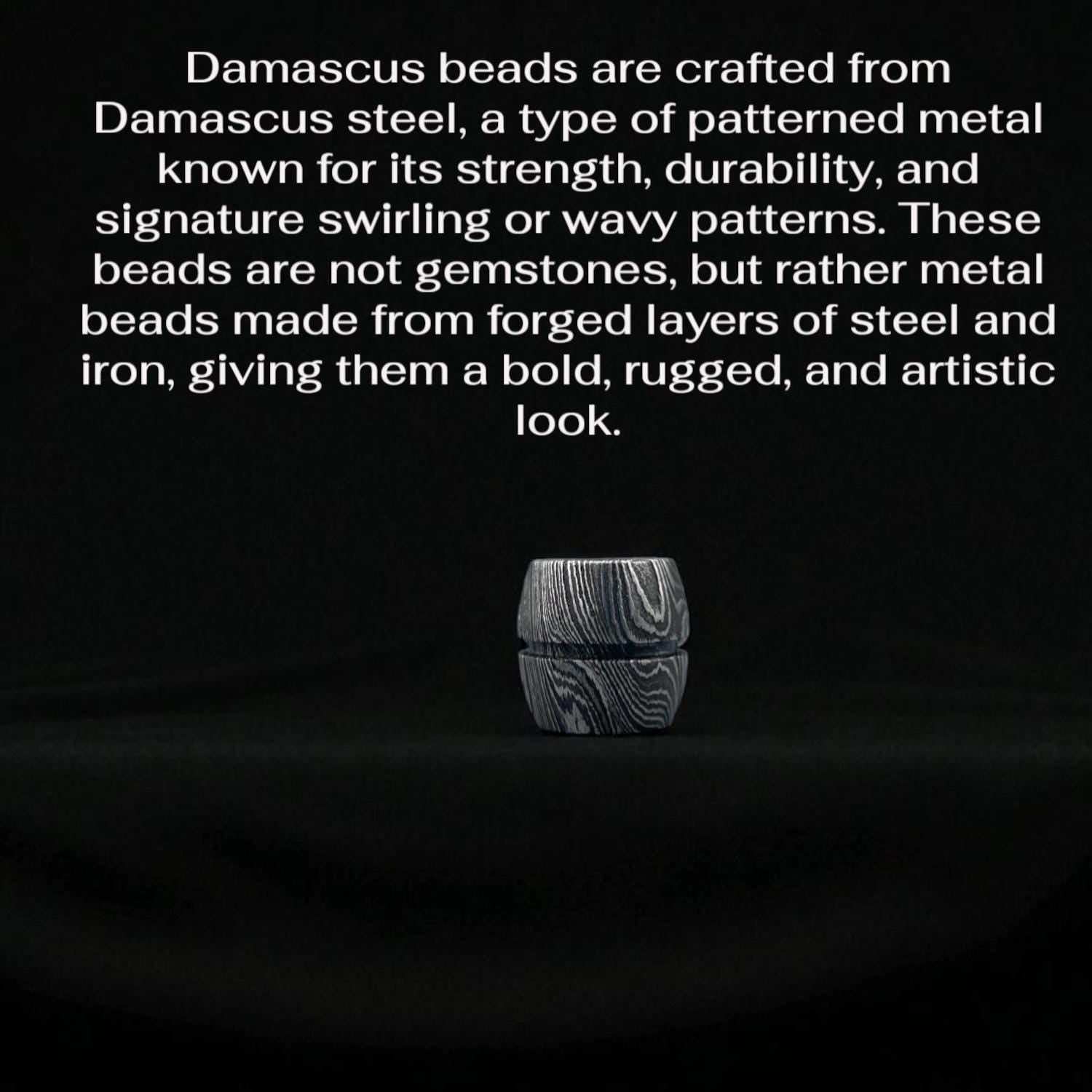Apatite Gemstone Bracelet with Damascus Steel Barrel + Gift Box | Men’s Beaded Jewelry.