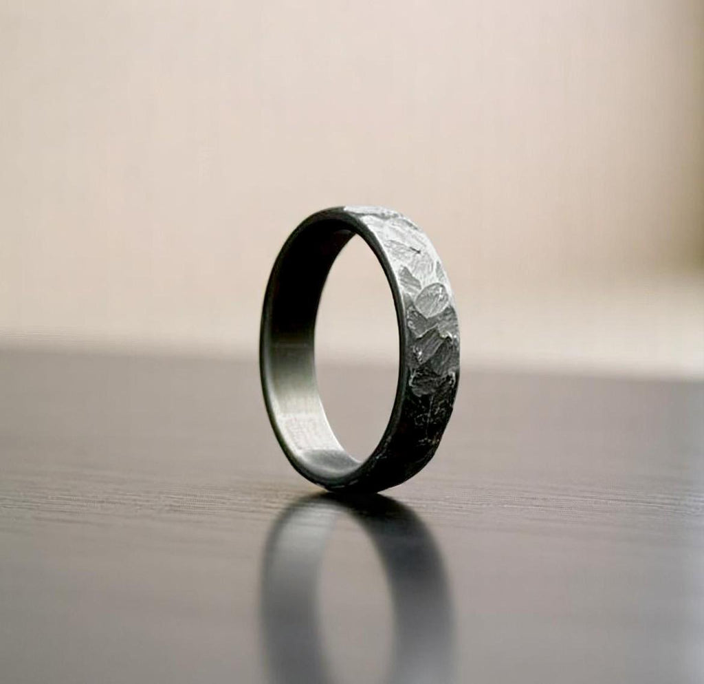 Zirconium Rock Handcraft Ring Hammered Zirconium Black Ring Hammered 5mm Black Ring For Men Personalize Gift Anniversary Gift Wedding Band.