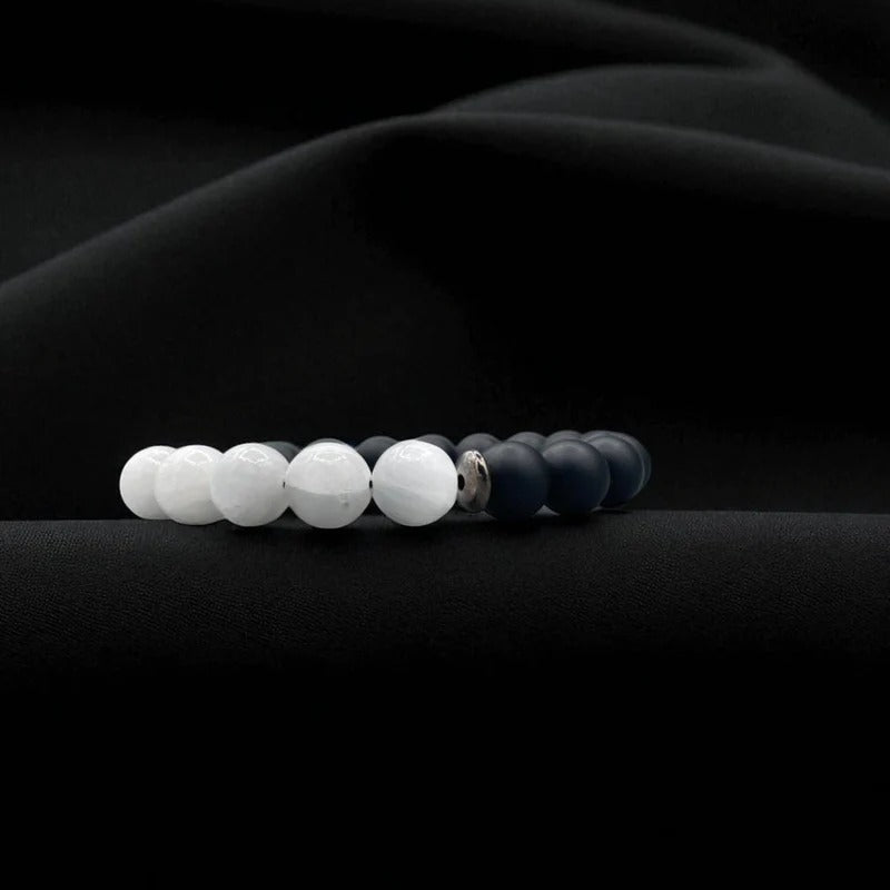 Onyx & Selenite Beaded Bracelet: Mens Healing Jewelry