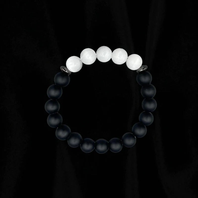 Onyx & Selenite Beaded Bracelet: Mens Healing Jewelry