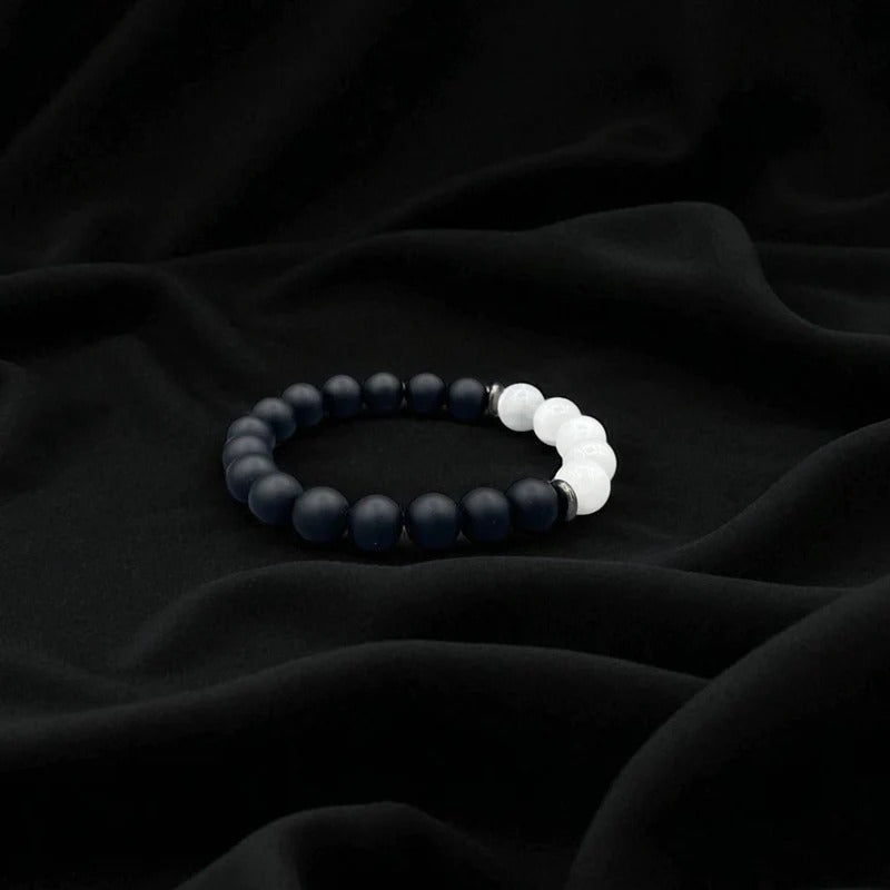 Onyx & Selenite Beaded Bracelet: Mens Healing Jewelry