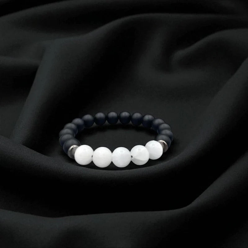 Onyx & Selenite Beaded Bracelet: Mens Healing Jewelry