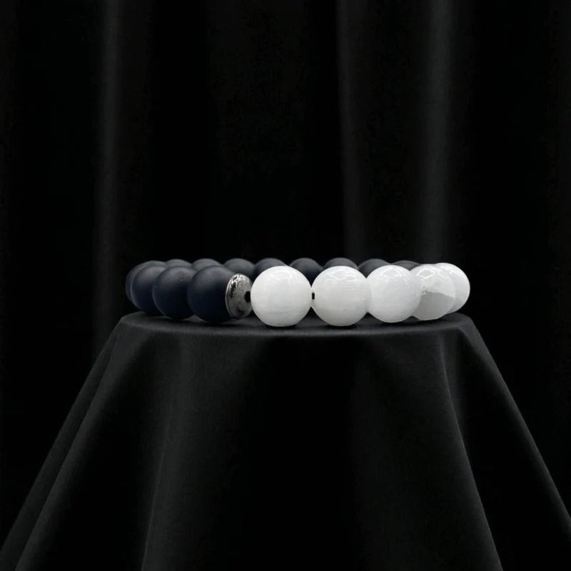 Onyx & Selenite Beaded Bracelet: Mens Healing Jewelry